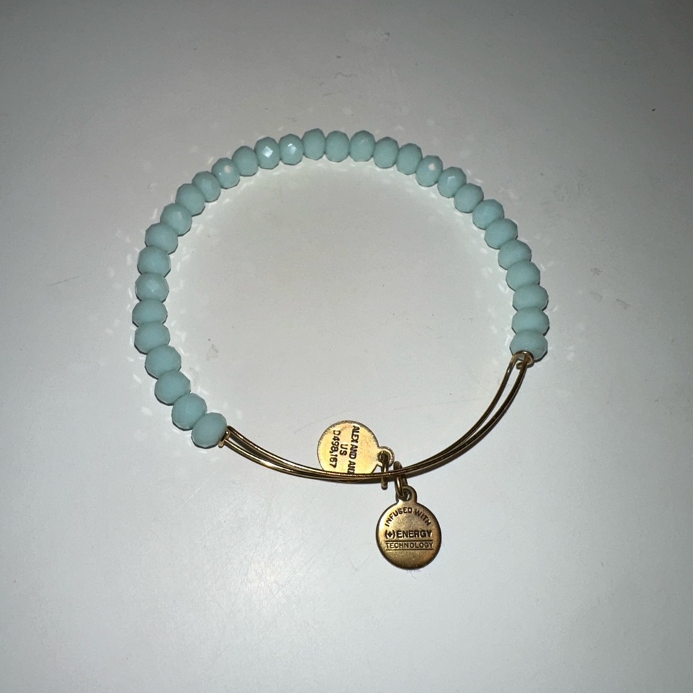 Alex and Ani gold bracelet teal beads
